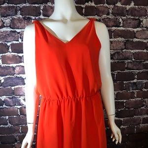 Moon V Neck Sleeveless Orange Dress